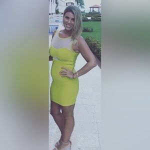 Bright green body-con dress